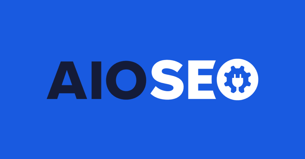 AIOSEO logo mot blå bakgrund. AIOSEO är ett av de populäraste och bästa SEO-tilläggen till WOrdPress.