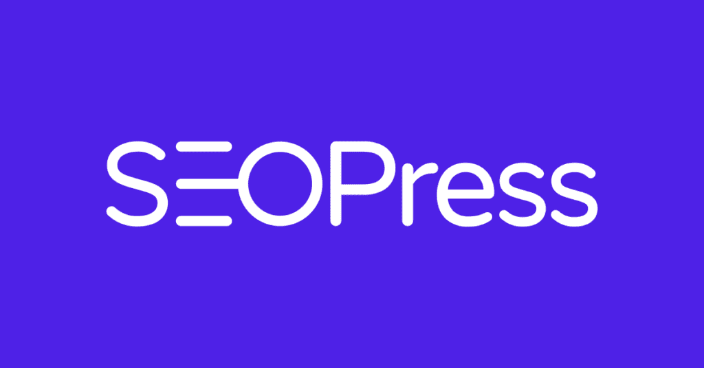 SEOPress logo mot lila bakgrund.